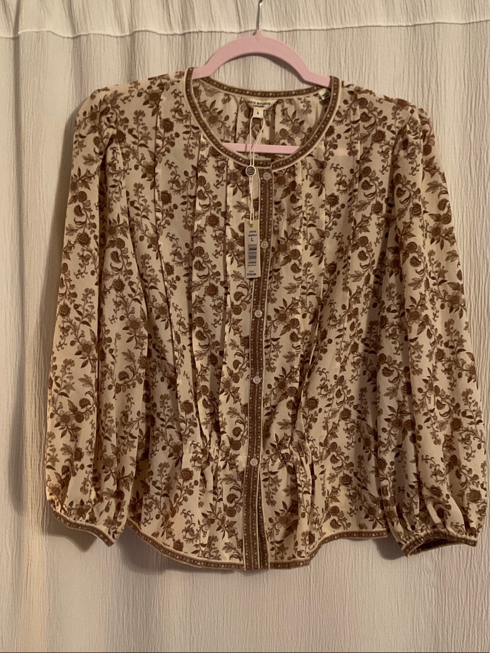 Max Studio Cream Blouse with Brown Floral Motif